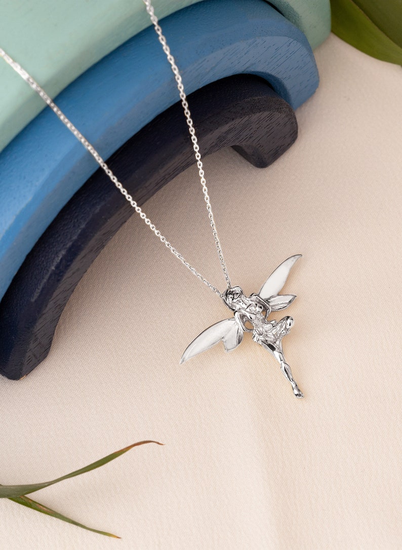 3D Gold Fairy Necklace 3D Jewellery Pixie Wings Necklace Gift for Her Gift for Kids Fairytale Jewellery Tinkerbell Necklace Silver