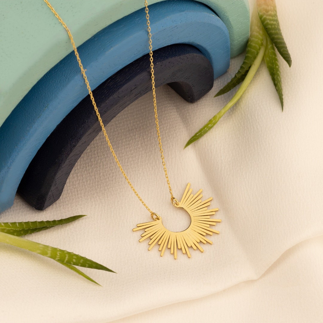 Sunburst Sunshine Pendant Necklace – Golden Statement Jewelry Gift For Women & Girls - View #5