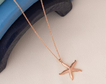 Gold Starfish Necklace - Gift for Her - Summer Jewellery - 925 Sterling Silver Starfish Necklace - Natural Jewellery - 3D Jewellery