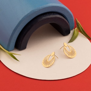 Embroidered Sun Earrings Christmas Gift Gift for Her Gold Sunshine Earrings Sunbeam Earrings for Women Dainty Celestial Studs image 4