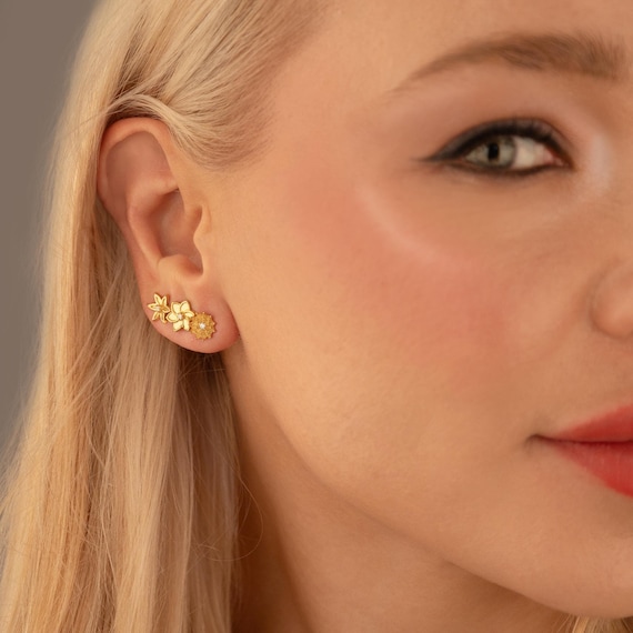 Tiny Birth Flower Earrings Dainty Personalized Birth Flower