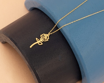 Goldene Geburtsblumen-Halskette – Geburtstagsblumen-Halskette – zierliche Geburtsblumen- und Sternzeichen-Halskette – personalisierter Schmuck – Geburtstagsgeschenk