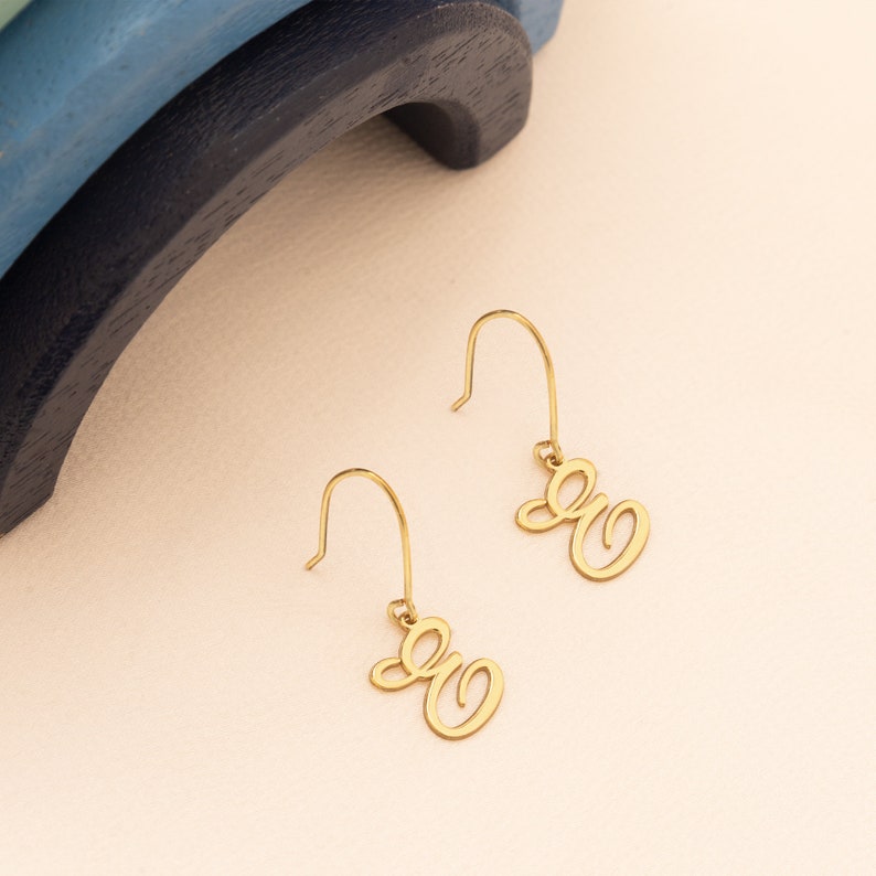 Gold Initial Earrings Dangle Letter Earrings Personalized Earrings Personalized Jewellery Sterling Silver Hypoallergenic Earrings image 2