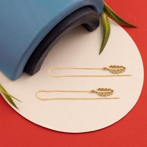 Sterling Silver Leaf Threader Earrings: Dainty Nature Jewelry
