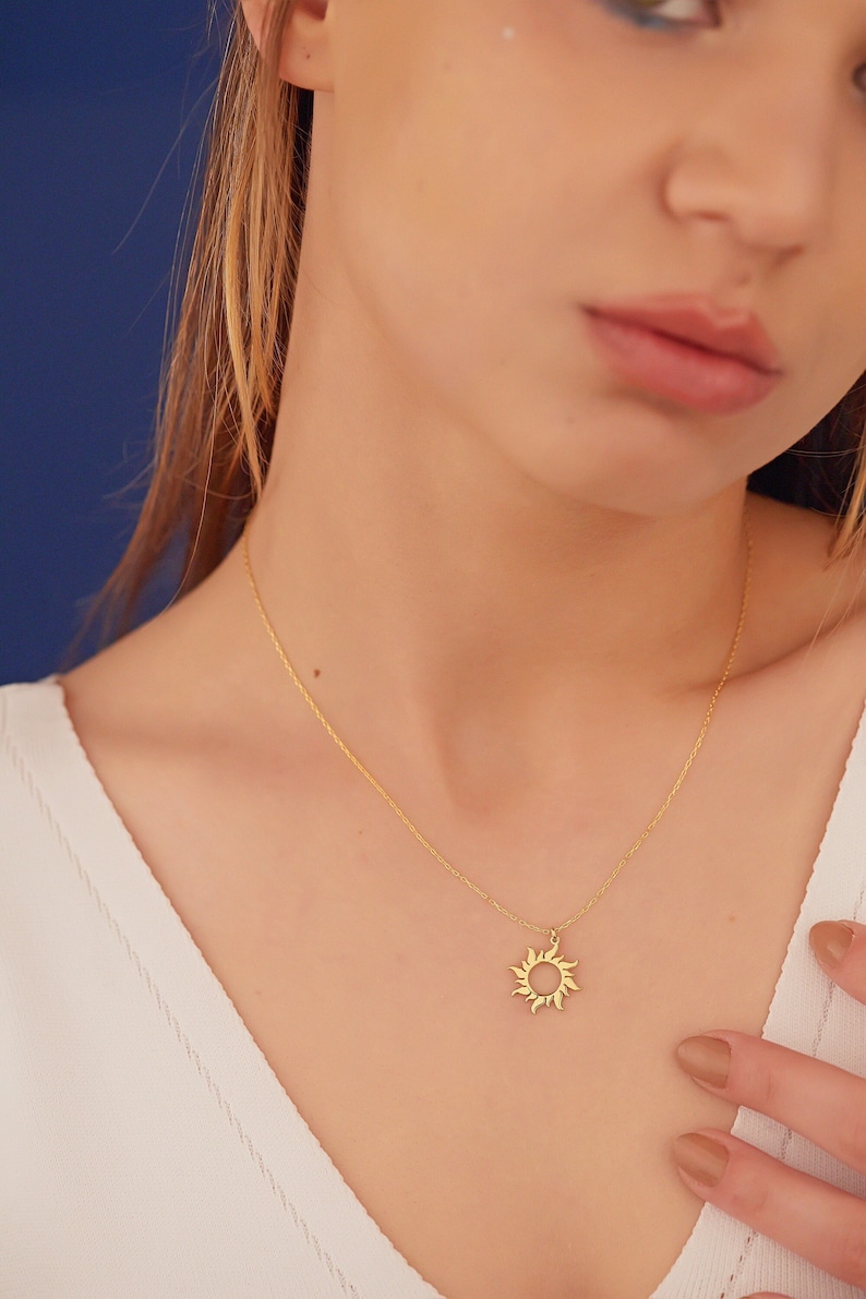 14K Sun Necklace Christmas Gift Solid Gold Sunshine Necklaces Sun Symbol Necklace Necklace for Women Celestial Jewelry image 2