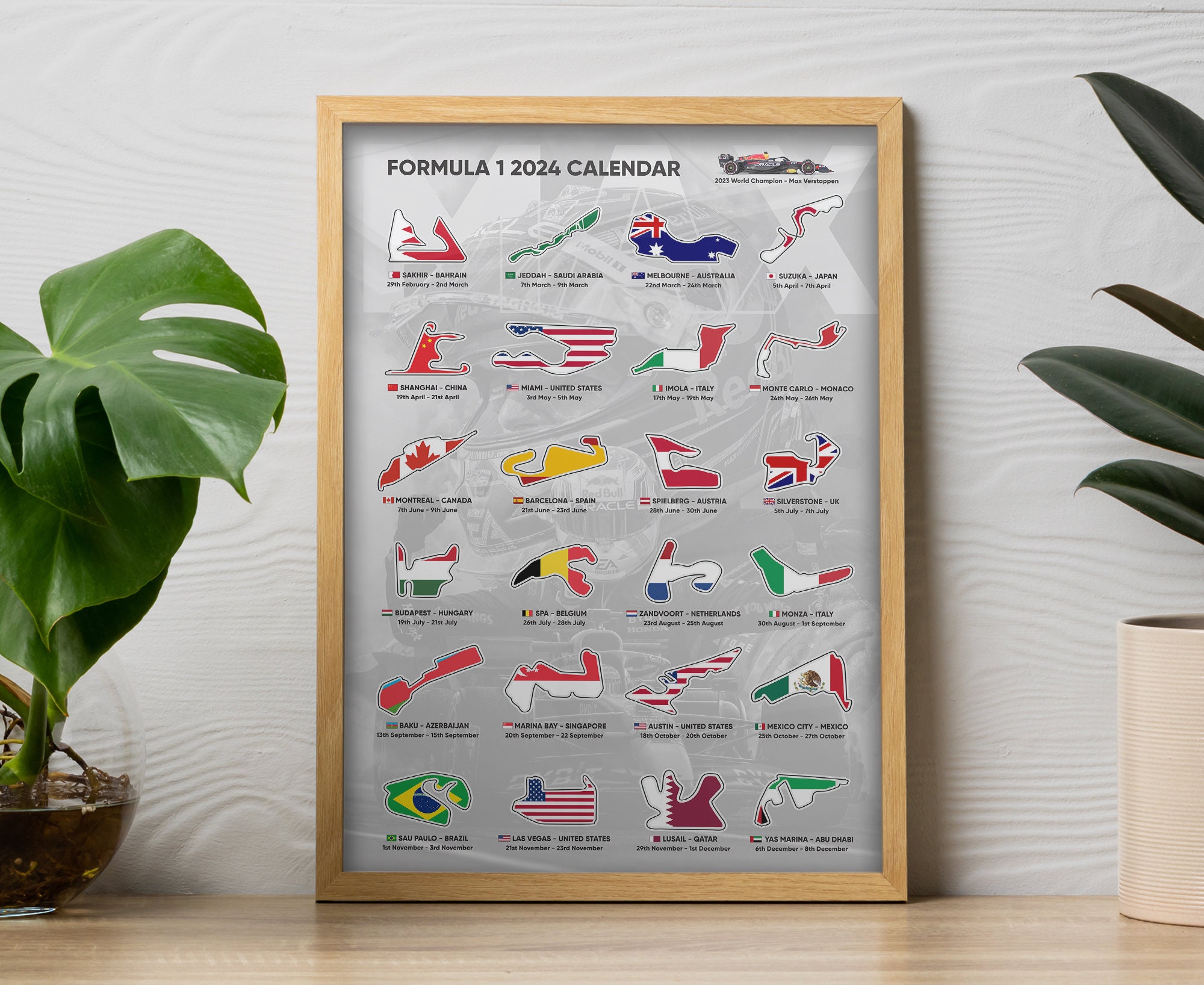 F1 Calendar 2024 Poster (unframed), White, 12x18, F1 Wall Art, Gift for F1  Fan