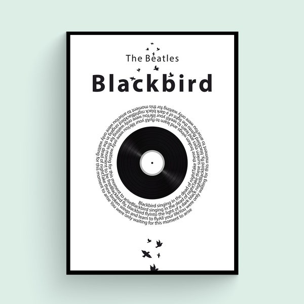 The Beatles Blackbird Song Wall Art Poster, Wall Art, Beatles Poster, Music Poster