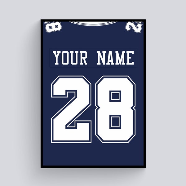 Custom Dallas Cowboys Jersey Print Poster Print - Poster, Dallas Cowboys Wall Art, Décor, Personalised With Any Name & Number