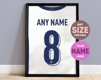 2024 Personalised England Home Shirt Wall Art Poster, England Football Shirt Wall Art, Décor, Custom With Any Name & Number