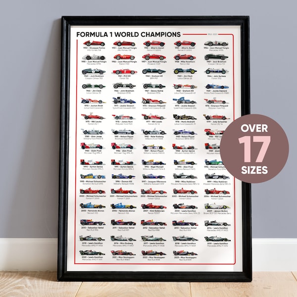 Impresión del cartel de los campeones del mundo de F1 2023 - Cartel de Fórmula Uno - Arte de la pared de F1 - Coches del Campeonato del Mundo de F1 - Cartel de F1 - Red Bull - Ferrari