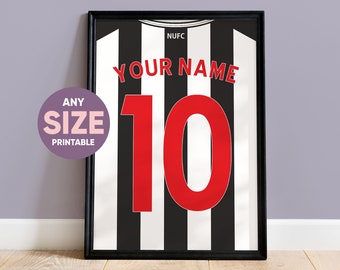 23/24 Custom Newcastle United Home Shirt Wall Art Poster, Newcastle Football Shirt Wall Art, Décor, Personalised With Any Name & Number