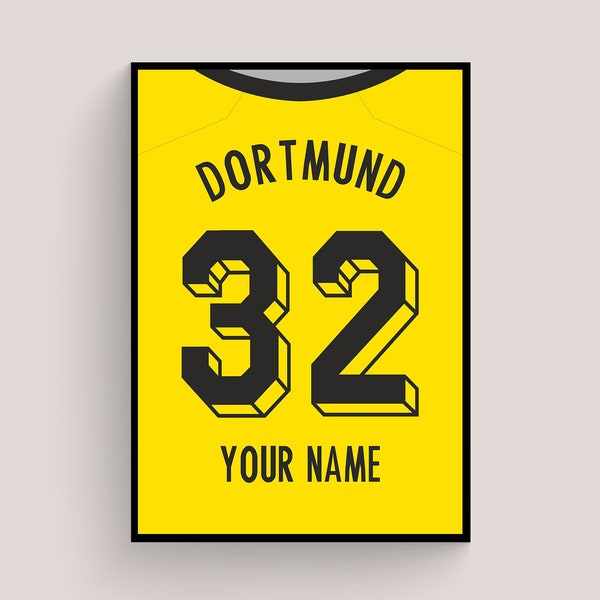 23/24 Custom Borussia Dortmund Home Shirt Wall Art 23/24 Poster, BVB Wall Art, Décor, Personalised With Any Name & Number 2024