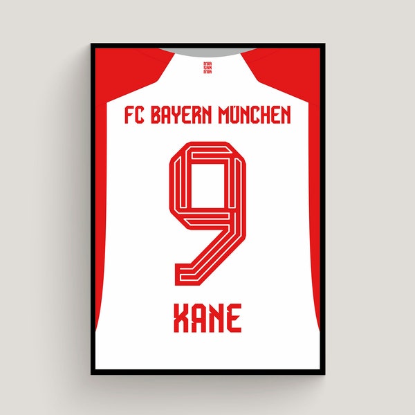 Harry Kane FC Bayern München Home Shirt Wandkunst Poster, Bayern München Wandkunst, Dekor, Bayern München Geschenk