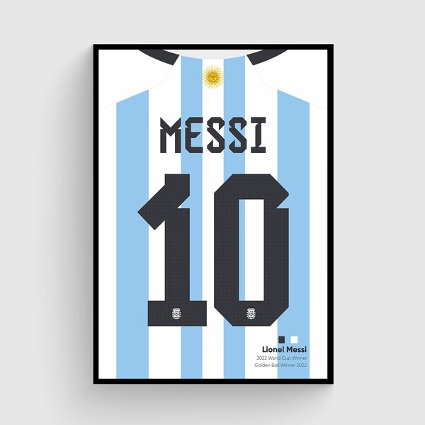 Messi Argentina World Cup Winner Football Home Shirt Jersey Wall Art Poster, Man Cave Art, Soccer Art, Football Shirt, Instant Download