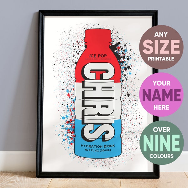 PRINTABLE Personalised Prime Drink Inspired Poster Print, Kids Bedroom Print, Drink Print, Custom Prime Hydration Poster, Prime Drink Print