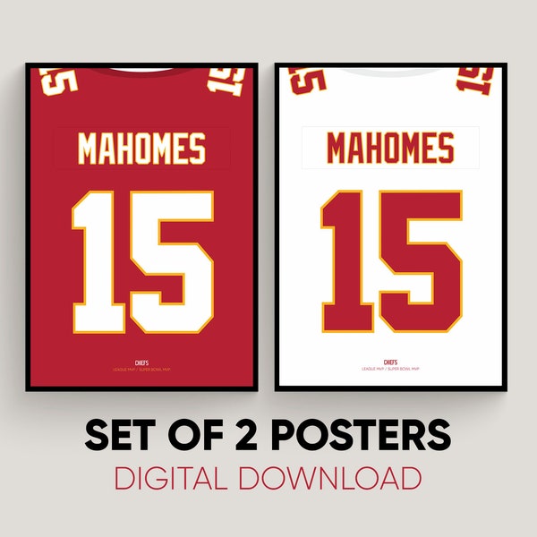 Set of 2 Patrick Mahomes Jersey Posters - Kansas Chiefs Mahomes Jersey - NFL Mahomes Jersey Poster Print - Digital Download