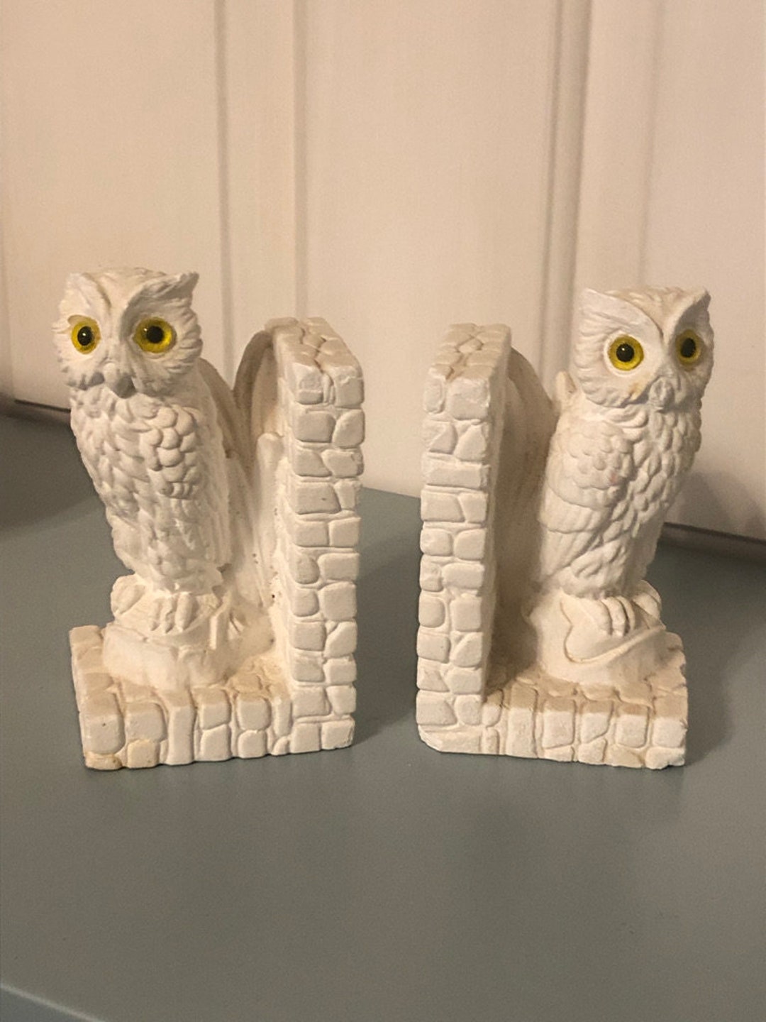 Vintage Owl Bookends Set of 2 Yellow Eyes Sandstone Made in Etsy