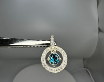Blue Zircon-Natural gemstone-Silver Pendant with Moissanite