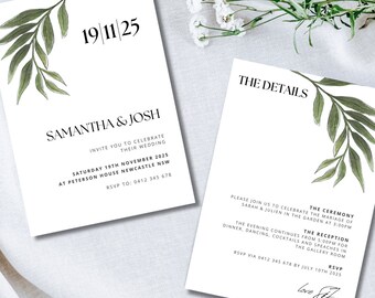 Plantilla de invitación de boda editable de Canva: úsala con tu cuenta gratuita de Canva.