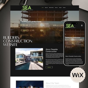 Puede incluir: Un sitio web para una empresa de construcción llamada Seaside Construction. El sitio web presenta un fondo oscuro con texto blanco e imágenes de casas modernas. El sitio web incluye información sobre la empresa, sus servicios y su equipo. El sitio web también incluye un formulario de contacto y un enlace a las páginas de redes sociales de la empresa.