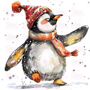 16 oeuvres d'art de pingouins d'hiver adorables | Clipart pingouin mignon avec chapeau | Décoration des Fêtes confortable | Cadeau parfait pour les amateurs de pingouins, haute résolution