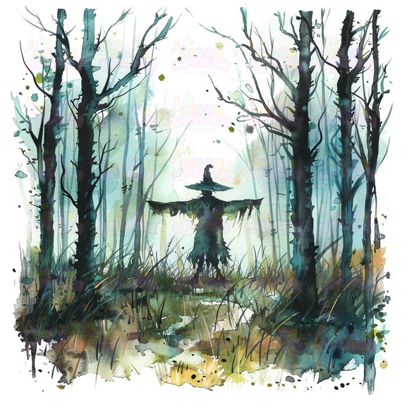 14 Haunted Forest Watercolor Art, Eerie Trees, Ghostly