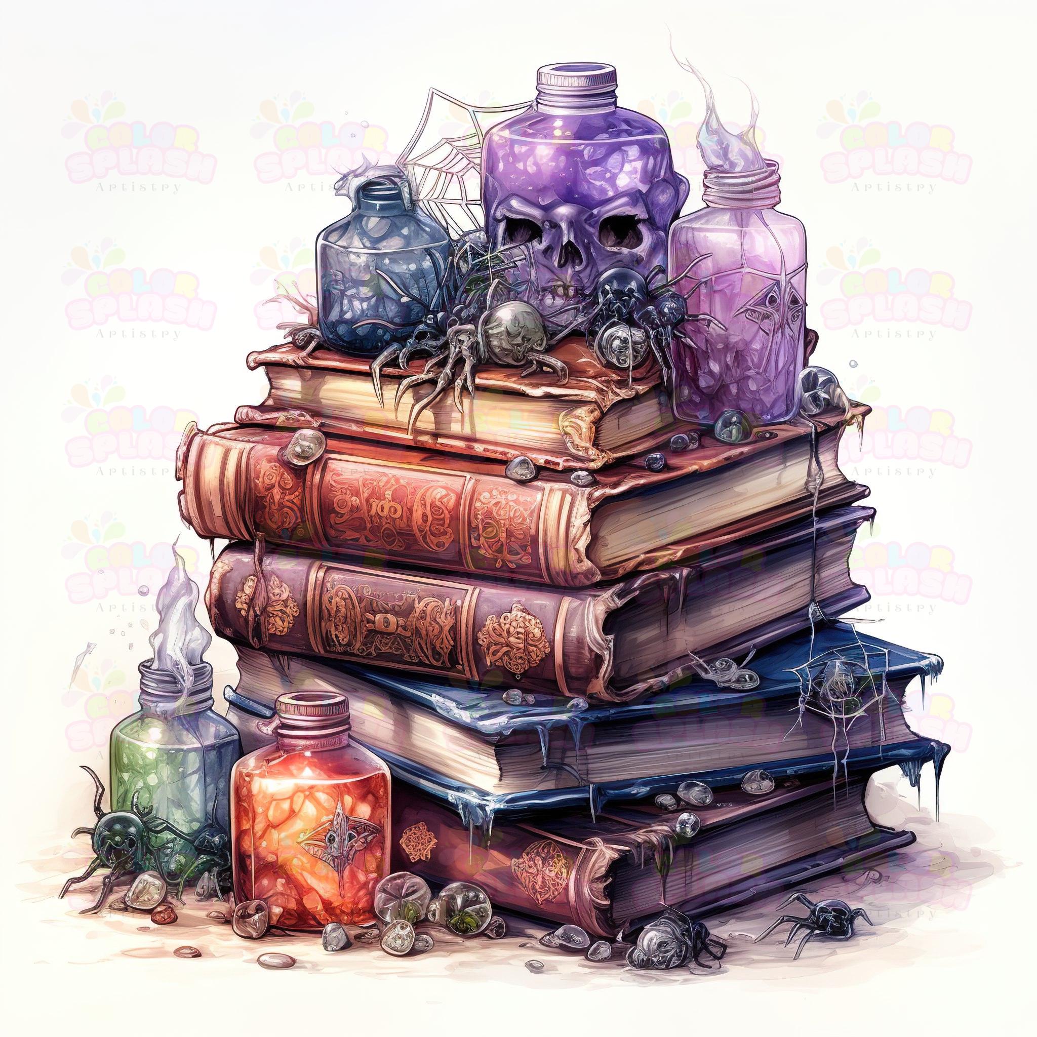 14 Spooky Books With Potions | Vintage Witchcraft Decor | Halloween ...