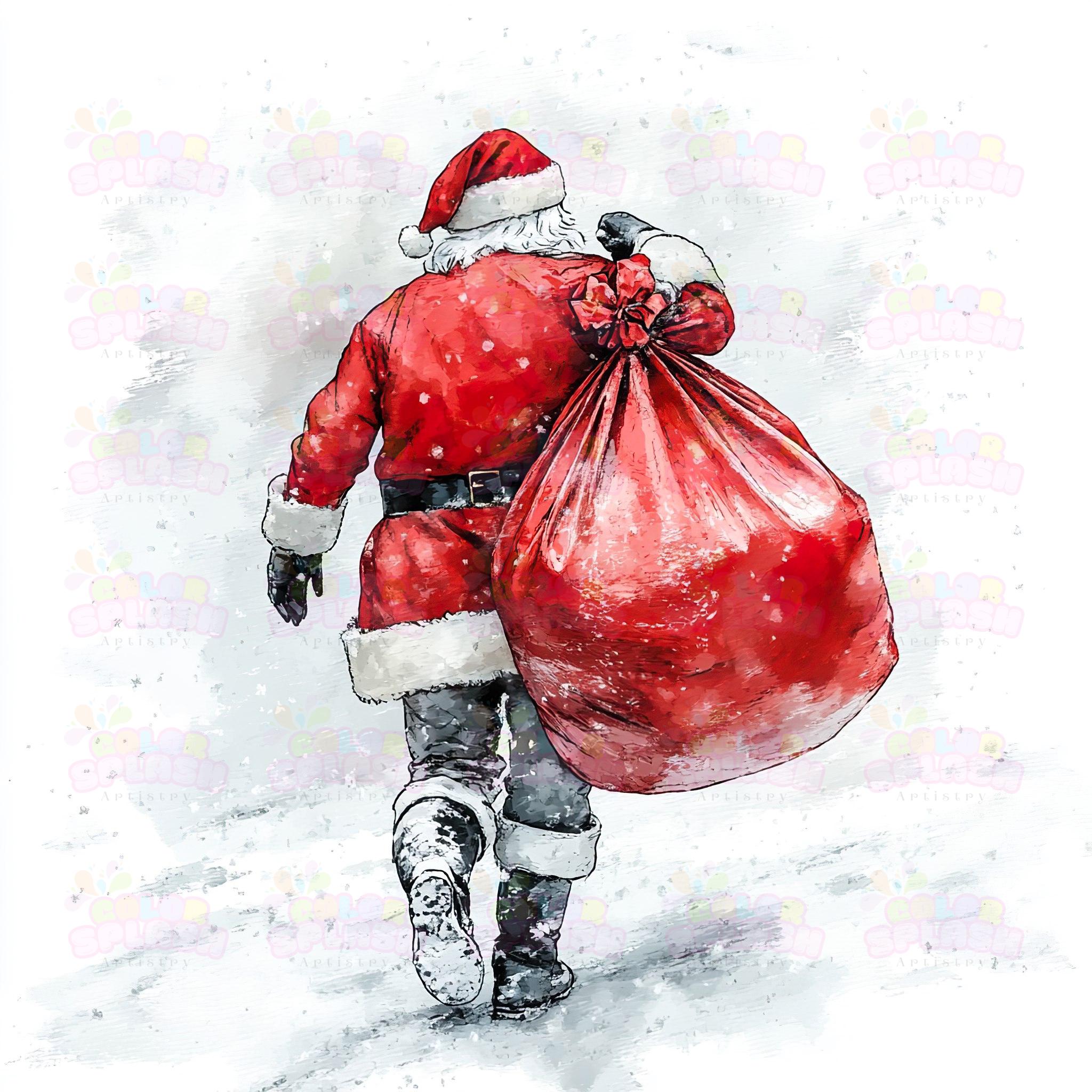 16 サンタクロースのイラスト | 雪の中でプレゼントの入った巨大な赤い