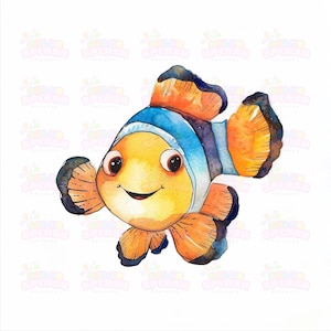 15 Cute Clown Fish Art | Colorful Underwater Decor | Cartoon Fish Illustration for Kids Room Decor