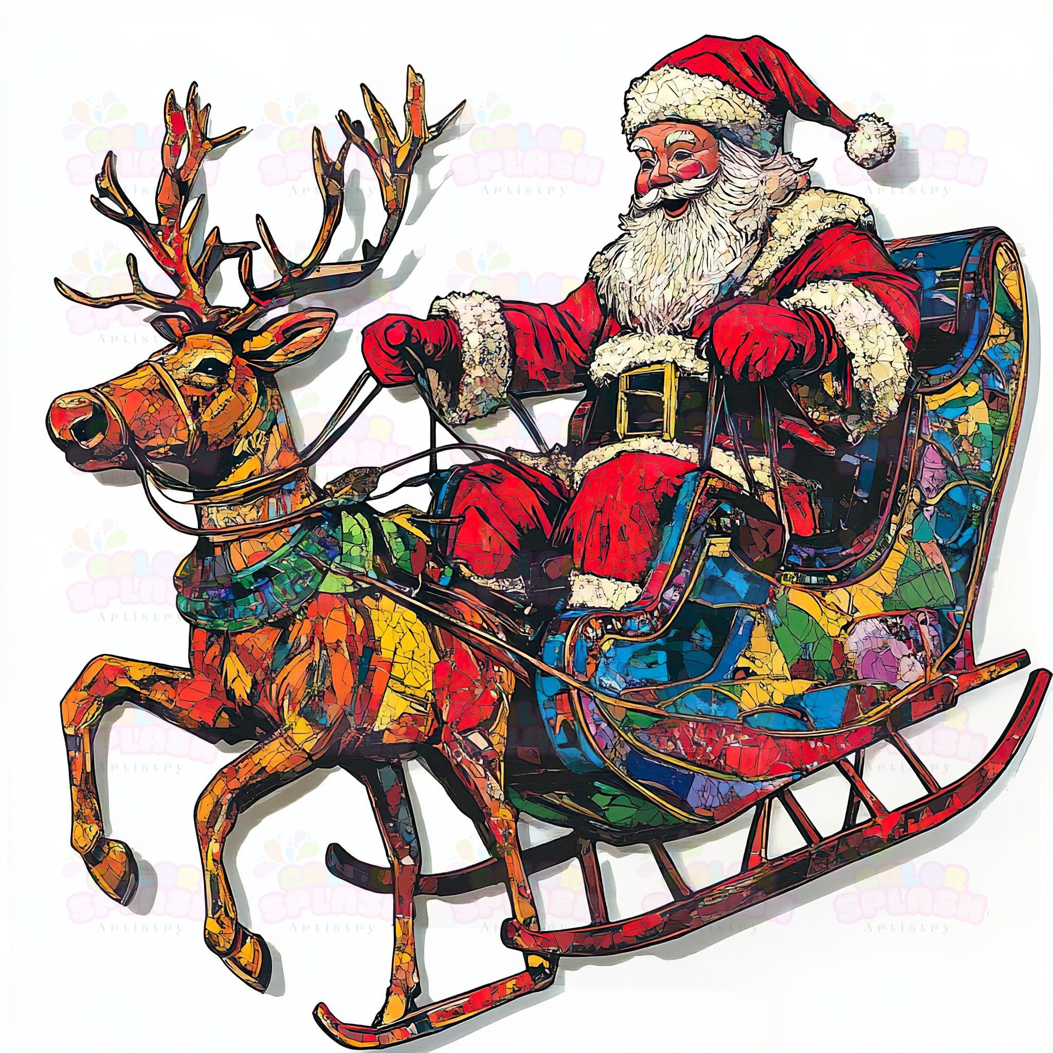 16 ポップアートの面白いサンタクロースのクリップアート | そりを引く