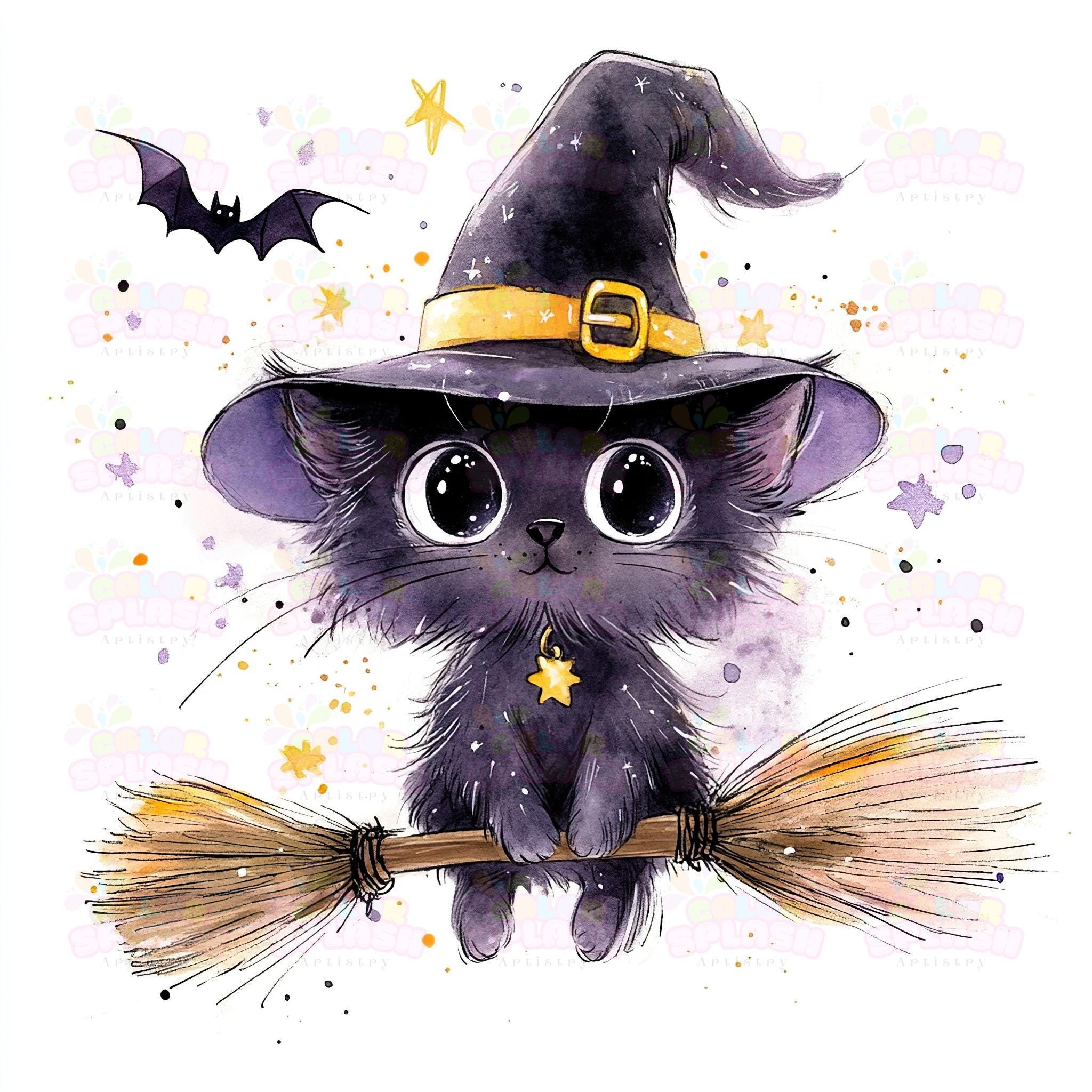 ハロウィン 白猫＋魔女帽子＋箒＋ミニおばけ猫 1点のみ