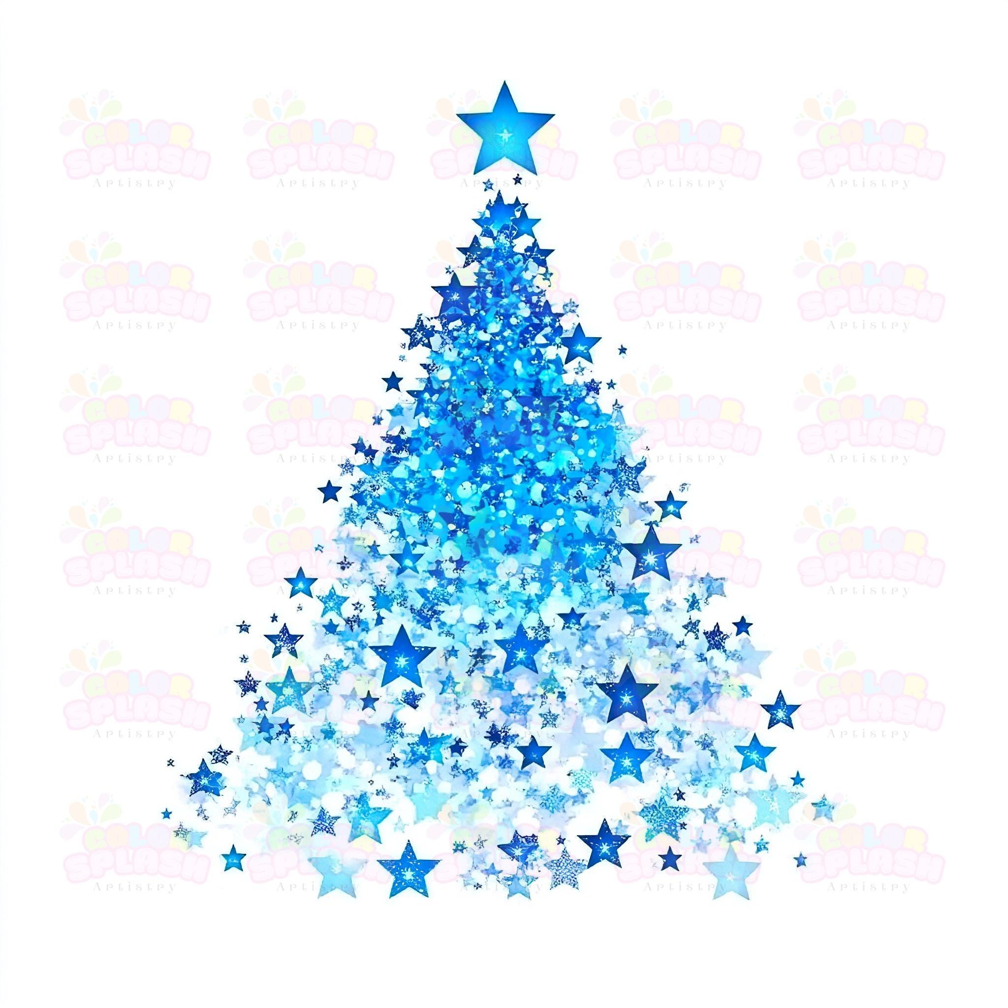 13 Blue Christmas Tree With Glowing Stars Clipart, High-resolution ...