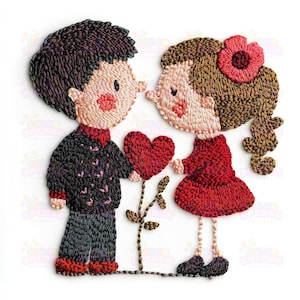 16 apliques bordados con fecha para San Valentín para niño y niña / Lindo diseño de pareja para manualidades y decoración del día de San Valentín / Alta resolución
