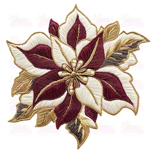 15 Weihnachten Weihnachtsstern Stickerei Applikation, Burgund Gold Elfenbein Design, Urlaub Blumen Art JPEG, Instant Download, DIY Handwerk Projekt