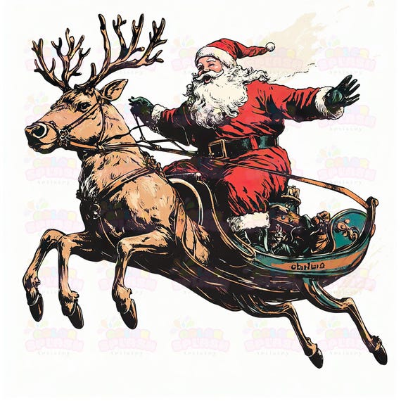 16 ポップアートの面白いサンタクロースのクリップアート | そりを引く