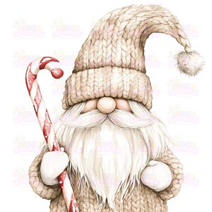 16 Adorables oeuvres d'art nain à l'aquarelle - décoration de Noël avec canne en bonbon, nain à chapeau tricoté, illustration de Noël fantaisiste