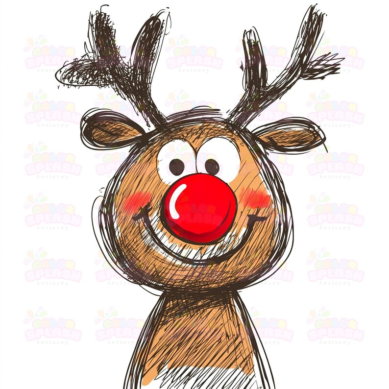 19 Adorable Hand-drawn Rudolph the Red Nose Reindeer Clipart | Cute ...