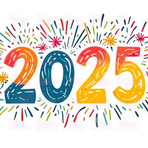 16 tipografías atrevidas de 2025 con fuegos artificiales estilizados / Diseño de logotipo vectorial plano y divertido para celebraciones / invitaciones y decoración, alta resolución