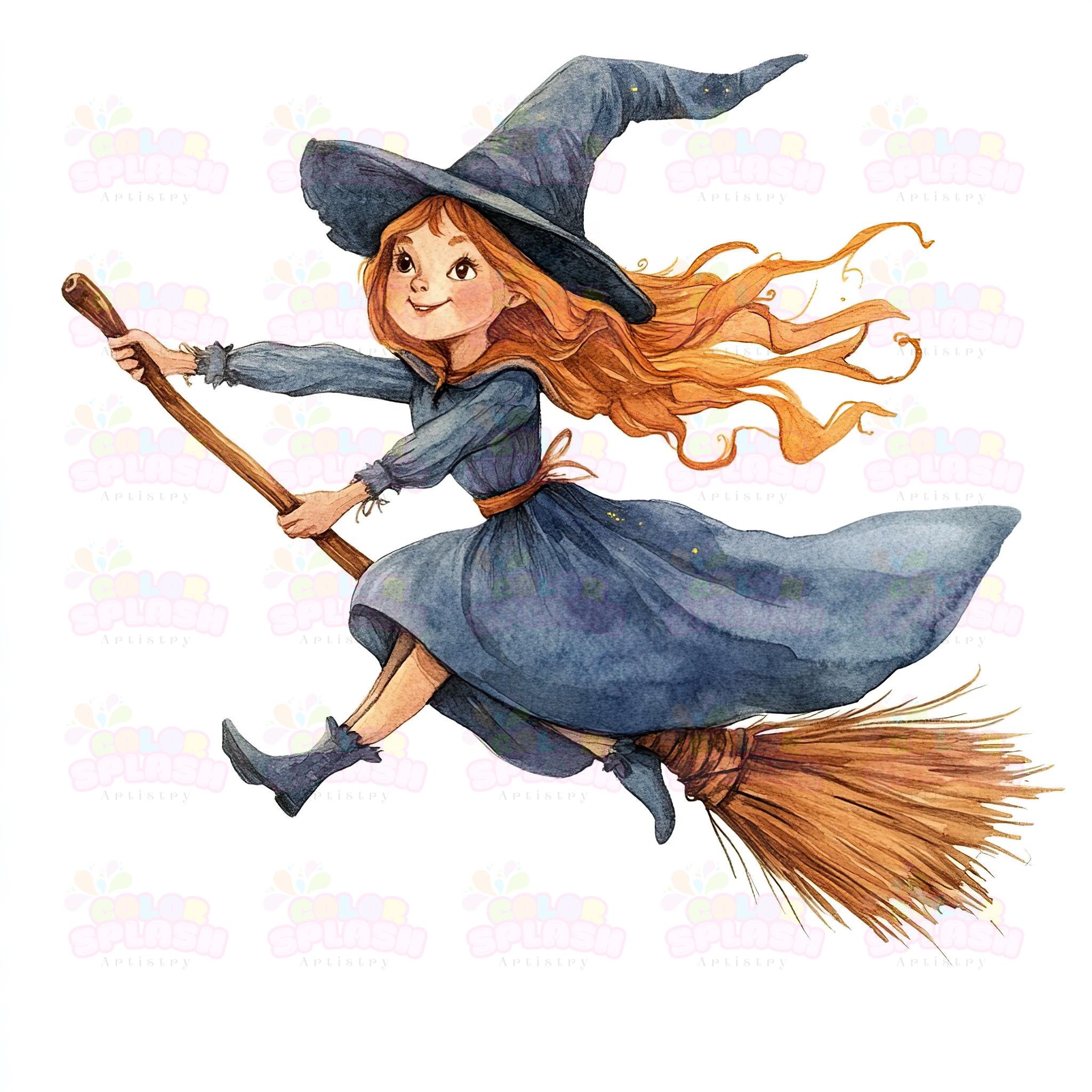 15 Watercolor Cute Young Witch Flying on a Broom | Halloween Clipart | Witch  Illustration | Magical Witch Art | Halloween Decor Printable - Etsy, image size:2048x2048