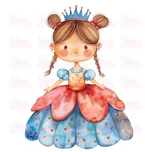 Kind prinses aquarel illustratie, schattige prinses met tiara, sprookjesachtige kinderen decor, grillige kinderkamer kunst, fantasie prinses illustratie