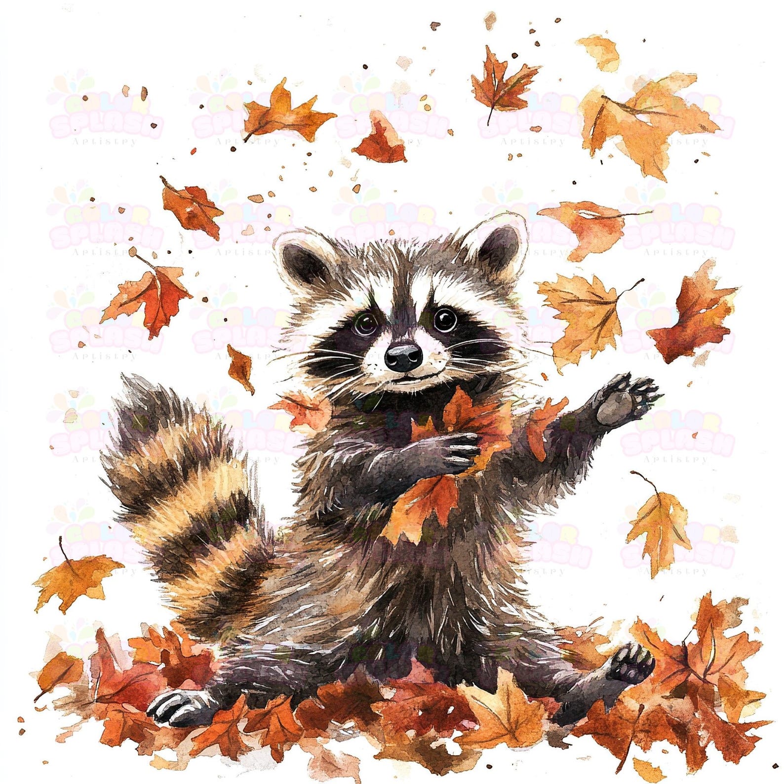 Fall Racoon Decor 13 Cute Raccoon Playing in Autumn Leaves - Fall Wildlife Decor ...