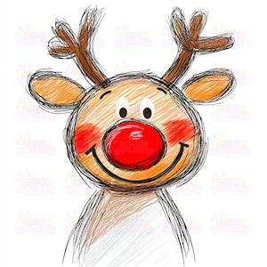 19 schattige handgetekende Rudolph the Red Nose Reindeer-clipart | Leuke vrolijke kerstrendierkunst, hoge resolutie