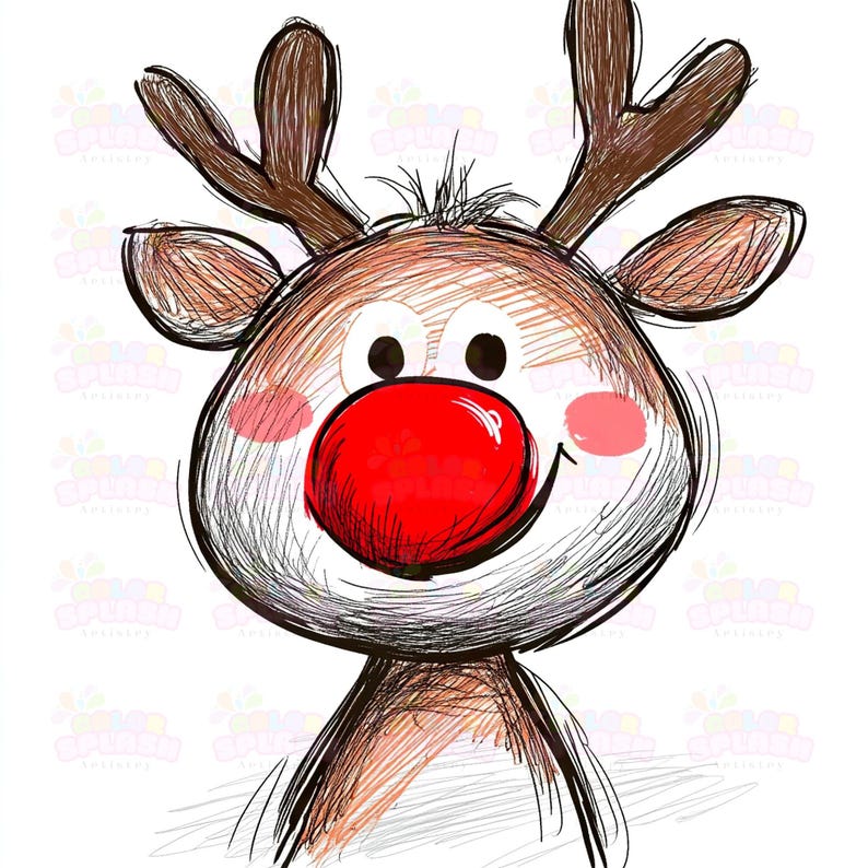19 Adorable Hand-drawn Rudolph the Red Nose Reindeer Clipart | Cute ...