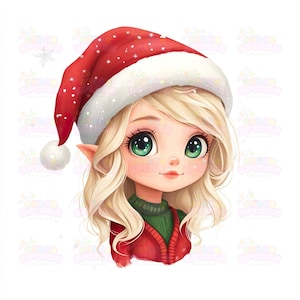 15 lindos elfos navideños ilustrados, diseño de cabello rubio, arte de elfos navideños, personajes festivos, arte vectorial navideño para manualidades