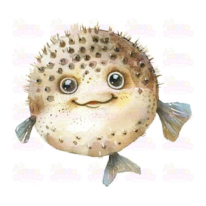 13 Entzückende Aquarell Kugelfische Clipart | Niedliche Pastell Sea Life Illustration | Kinderzimmer Dekor | Ozean Tier Kunst für Kinderzimmer