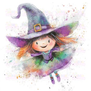 15 lustige Aquarell Hexe Clipart - lachende Hexe fliegt durch die Lüfte, wunderliches Halloween Kunst Design