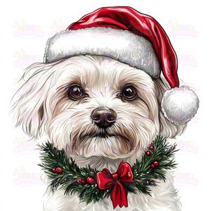 10 adorables cliparts de chien de Noël | Illustration mignonne de chien dans le chapeau de Père Noël | Art animalier des fêtes pour la décoration et les cadeaux, haute résolution
