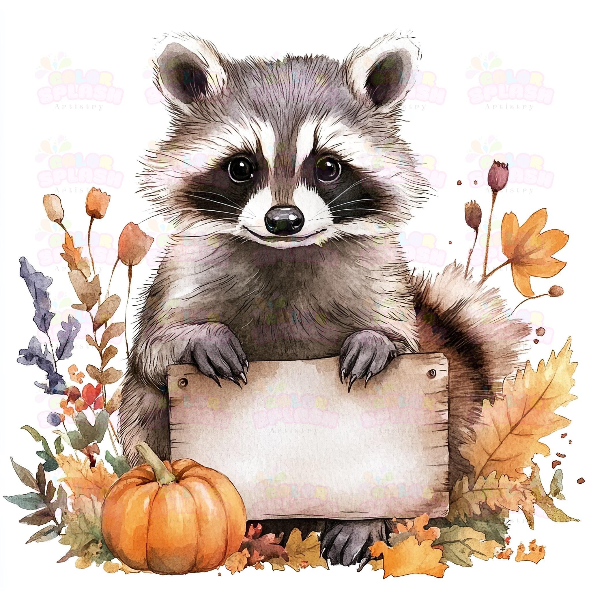 Fall Racoon Decor 13 Cute Raccoon With Autumn Harvest Sign - Fall Woodland Animal Art ...
