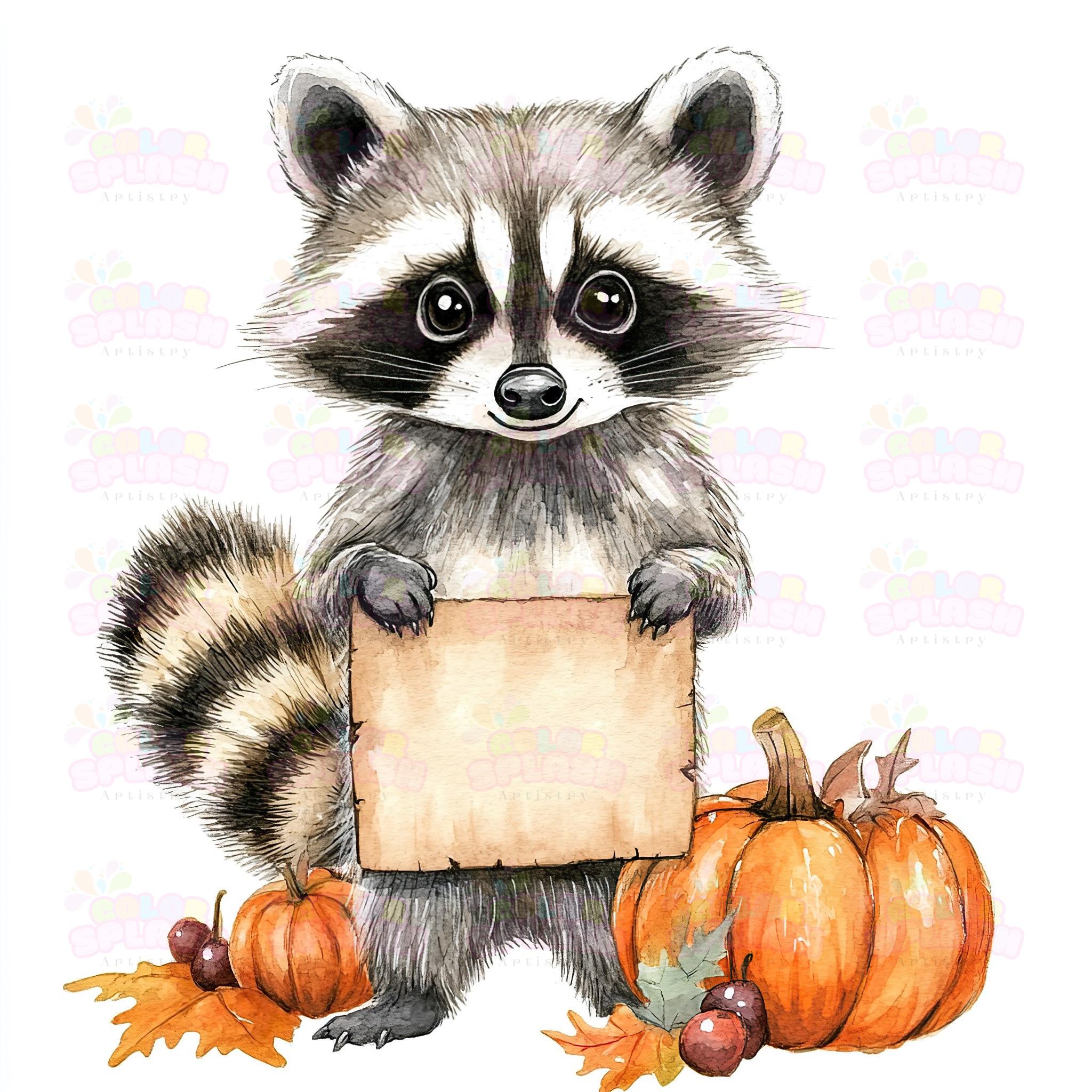 Fall Racoon Decor 13 Cute Raccoon With Autumn Harvest Sign - Fall Woodland Animal Art ...