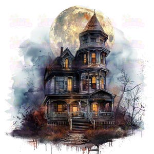 20 Spooky Haunted House Art | Halloween Haunted House Decor | Digital Haunted House Clipart PNG